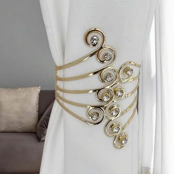 2pcs/1pc Elegant Metal Curtain Tiebacks - Crystal Wing Design, Adjustable Curtain Clips, Suitable For Bedroom And Living Room, Durable Home Decor Accessory