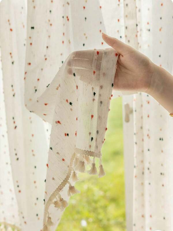1pc Rainbow Colorful Polka Dot Panel With Delicate Lace Trim, Boho Style Suitable For Kitchen, Bathroom, Bedroom, Entry Door Decorative Curtain/Screen