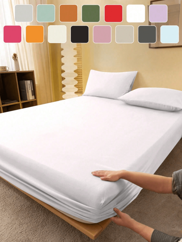 1pc Solid White Fitted Sheet, Mattress Protector, Mattress Cover, Fitted Sheet, Soft And Breathable, Suitable For All Bed Sizes - Twin, Full, Queen, King, Deep Pocket Up To 11.8 Inches, Dorm Bedding, Back To School