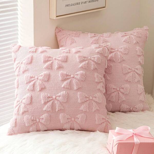 1pc Thickened High-Quality Bow Cushion Cover, Elegant Bow Design, Sofa Throw Pillow Cover, Thickened Bow Waist Pillow, Suitable For Indoor Decoration, All-Season Use, Without Filling
